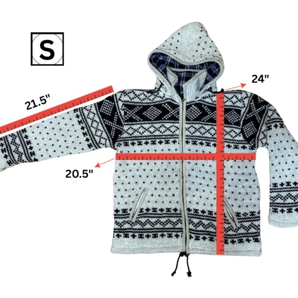 Wool hand knitted Sweater Jacket, Fleece lined, Unisex - Picture 6 of 12